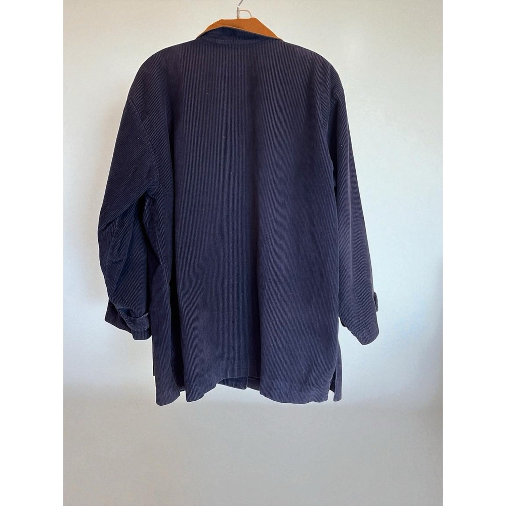 Vintage Karen Scott Cordoroy Chore Coat Navy W/Brown Collar Size Large Cotton - Picture 2 of 5